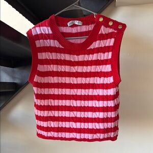 Zara Red and Pink Striped Knit Top